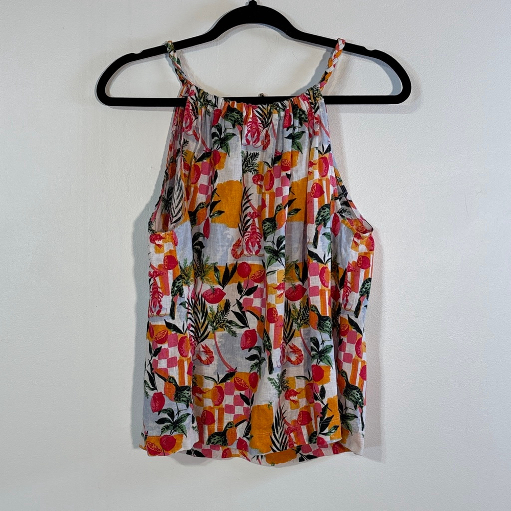 C&C California White Orange Linen Tank Top Women’s Medium Braided Tie Back